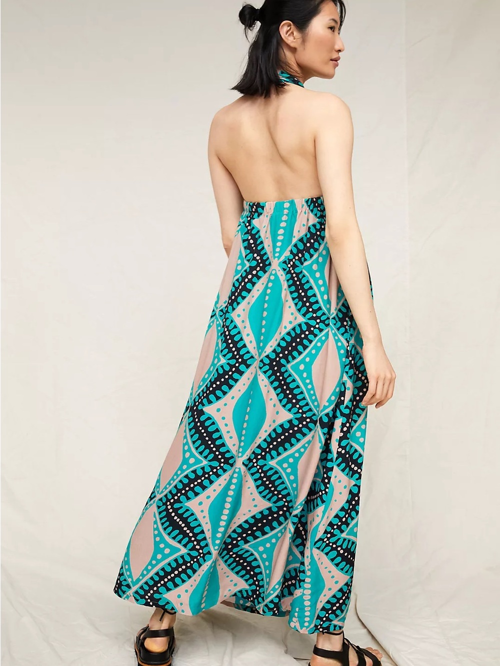 Porridge Anthropologie Geometric Print Halter Maxi Dress - Size Small - Picture 3 of 6